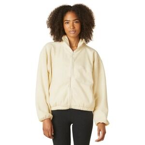 Beyond Yoga Feeling Chill Fleece Jacket L Cream Zip Front Cozy Athleisure